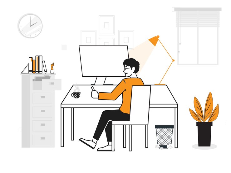 Freelancer trabajando desde casa escenas de ilustración