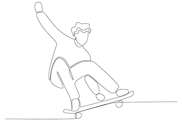 Freestyle skateboarding man Skateboarding oneline drawing