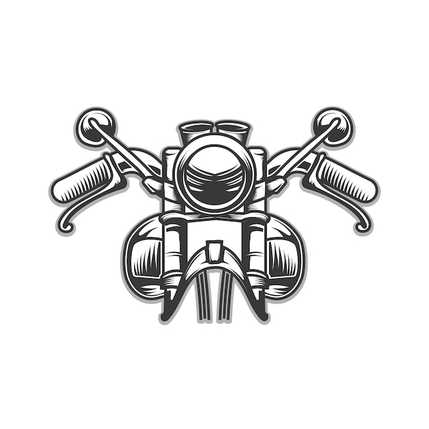 frente de la cabeza de la motocicleta vintage Visión de dibujo de mano vectorial en blanco y negro