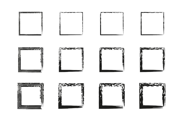 Frentes rectangulares de pluma de carbón Grunge cuadrado y marcos rectangulares cuadrado grunge dibujado a mano