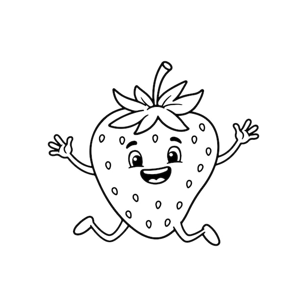 Fresa conmocionada triste feliz enojada volando página de colorear ilustración vectorial pegatina del logotipo de la fruta
