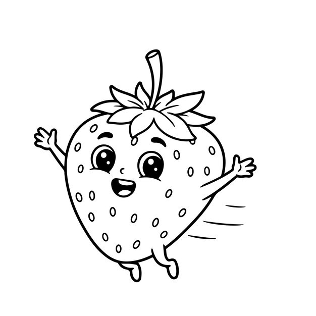 Fresa conmocionada triste feliz enojada volando página de colorear ilustración vectorial pegatina del logotipo de la fruta