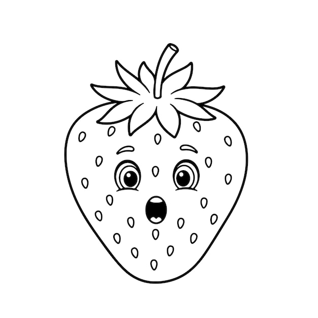 Fresa conmocionada triste feliz enojada volando página de colorear ilustración vectorial pegatina del logotipo de la fruta