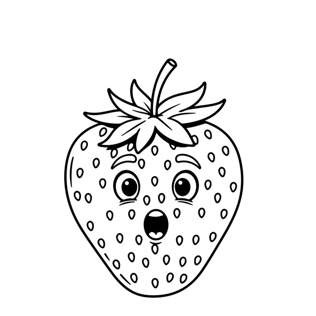 Fresa conmocionada triste feliz enojada volando página de colorear ilustración vectorial pegatina del logotipo de la fruta