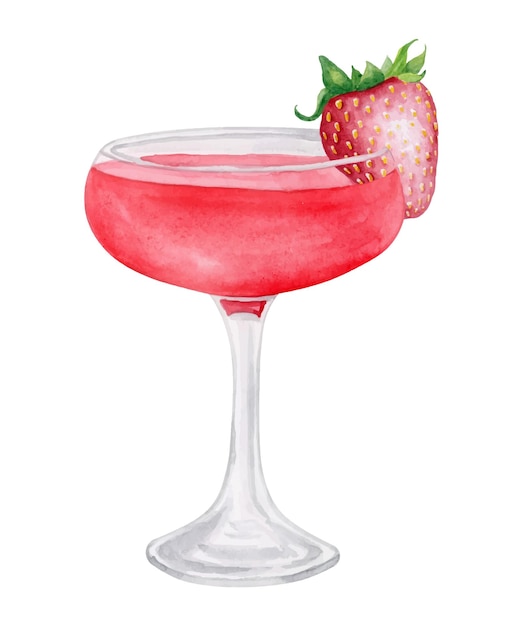 Fresa daiquiri cóctel acuarela dibujado a mano ilustración Beber clipart sobre fondo blanco