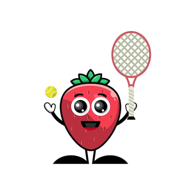 Fresa jugando tenis personaje lindo logo