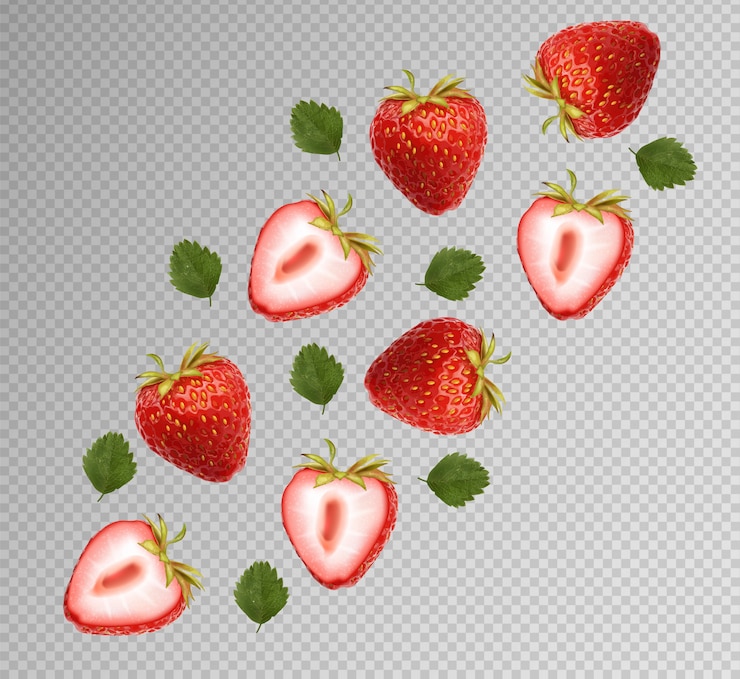 Vector fresa realista con hojas, fruta de verano