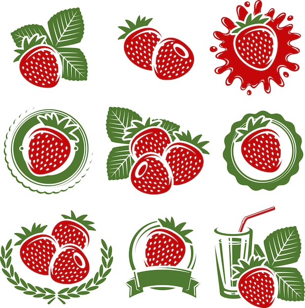 fresas, conjunto, vector