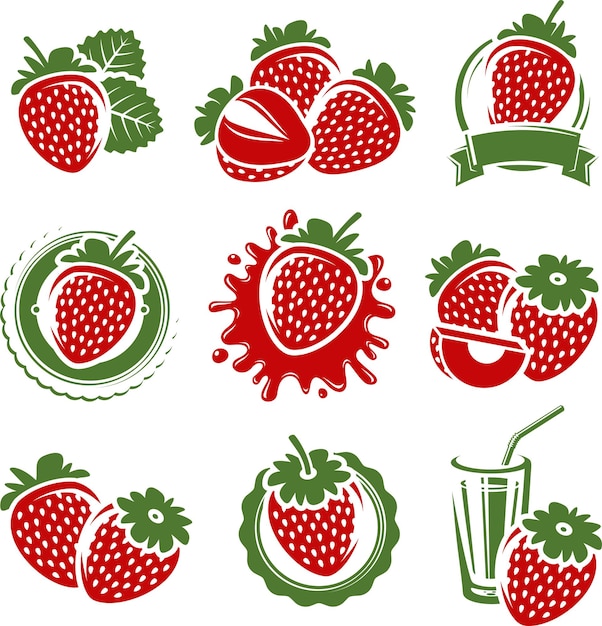 fresas, conjunto, vector