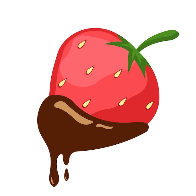 Fresas cubiertas de chocolate líquido Lindo dulce diseño colorido Ilustración vectorial aislada