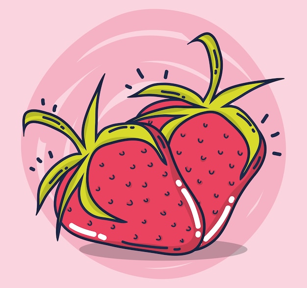 Fresas frescas y deliciosas frutas dibujos animados