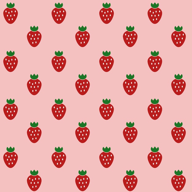 Fresas, patrones sin fisuras, vector. Patrón de fresas sobre un fondo rosa.