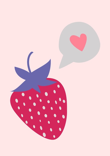 Fresas con el pensamiento del amor. Imagen vectorial en estilo boho. día de San Valentín. Una tarjeta de felicitación con una declaración de amor.