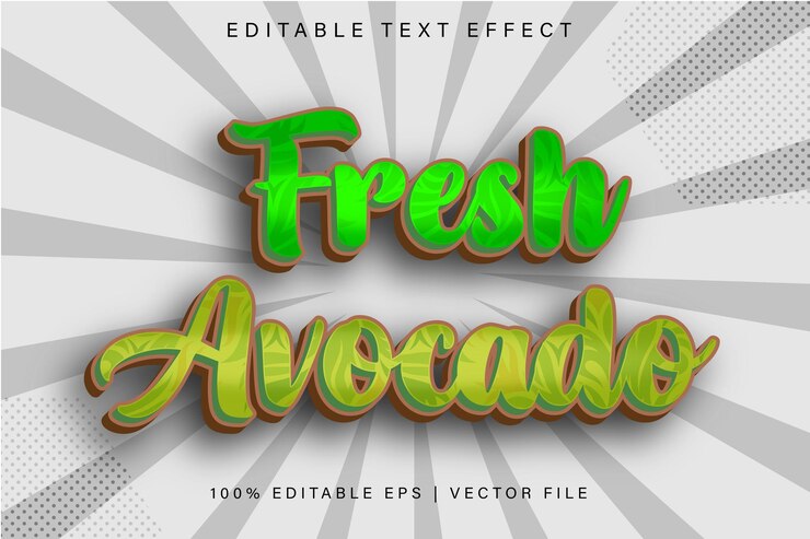 Vector fresco aguacate editable efecto de texto estilo de dibujos animados