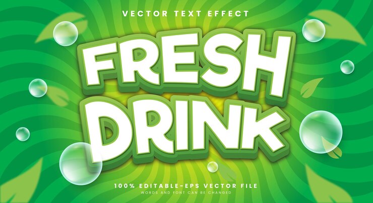 Vector fresh drink 3d efecto de texto editable plantilla adecuada para la naturaleza