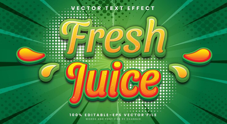 Vector fresh juice 3d efecto de texto editable plantilla adecuada para temas de frutas frescas