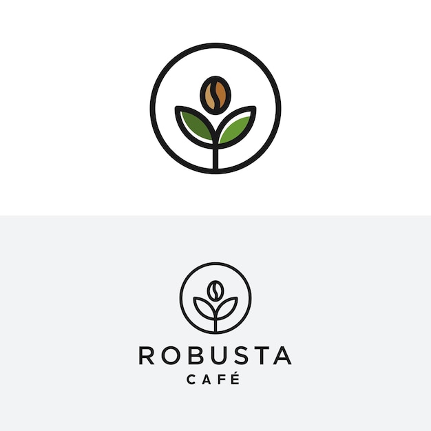 frijol de café con rama de planta de hoja hipster vector de logotipo minimalista con icono de contorno de línea simple de hoja
