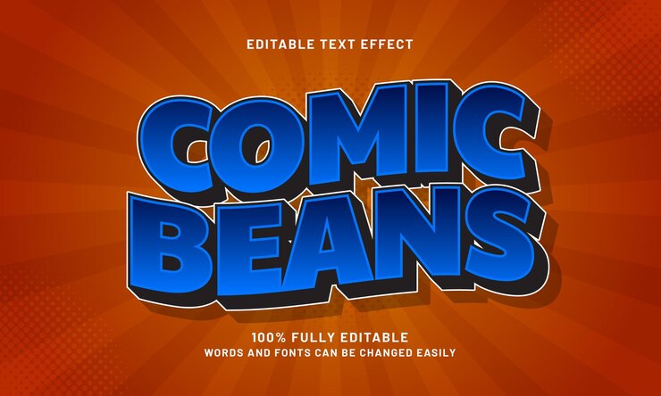 Vector frijoles cómicos efectos de texto editables con un juego y un tema feliz