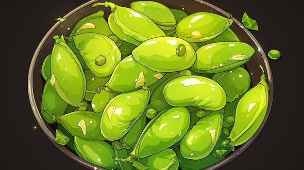 Vector frijoles de fava tiernos en vainas verdes abiertas