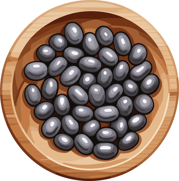 Vector frijoles negros en un cuenco de madera clipart para cocinar ingredientes alimentos saludables nutrición vegetariana