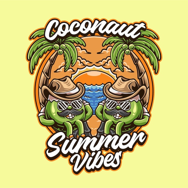 El frío del coco en la playa con vibraciones de verano