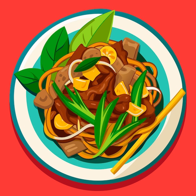 Frito de fideos de carne de res con naranja y verduras