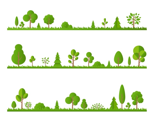 Frontera de árbol verde aislado fondo blanco, ilustración vectorial