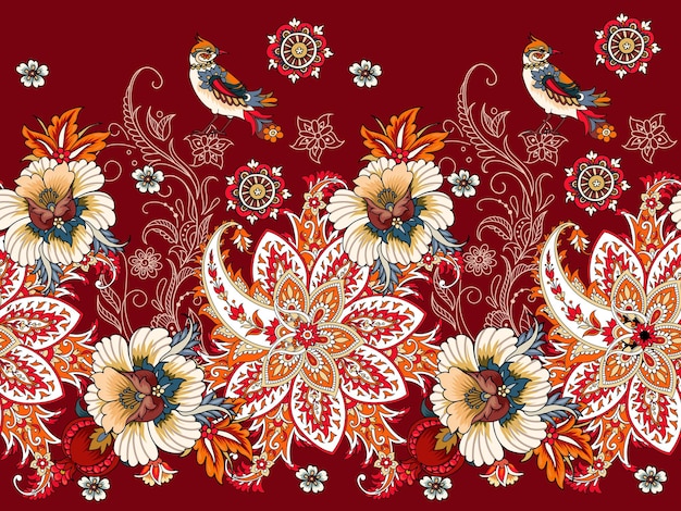 Frontera sin costuras con paisley y flores