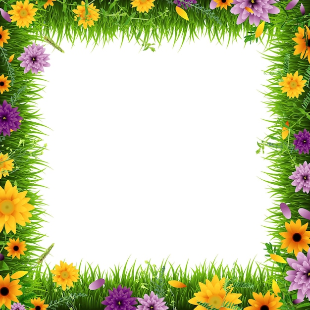 Frontera de hierba con flores