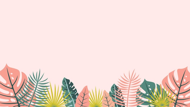 Frontera de hojas tropicales en fondo pastel marco decorativo con plantas exóticas patrón botánico y espacio vacío perfecto para pancartas invitaciones carteles y diseños de verano