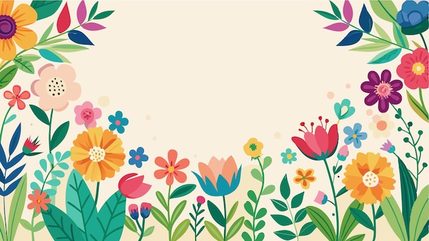 Frontera de jardín de flores sin costuras colorido vector de marco floral de primavera