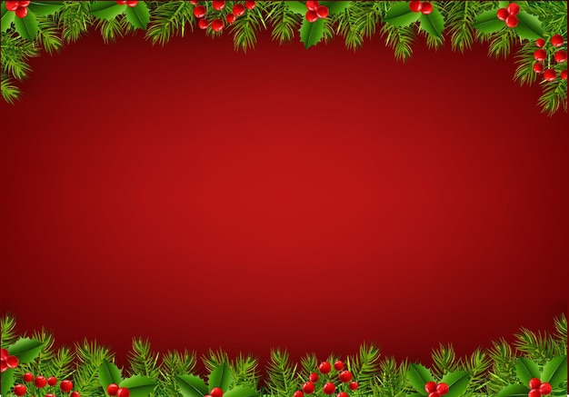 Frontera de Navidad con árbol de fuego Fondo rojo con ilustración vectorial de malla degradada