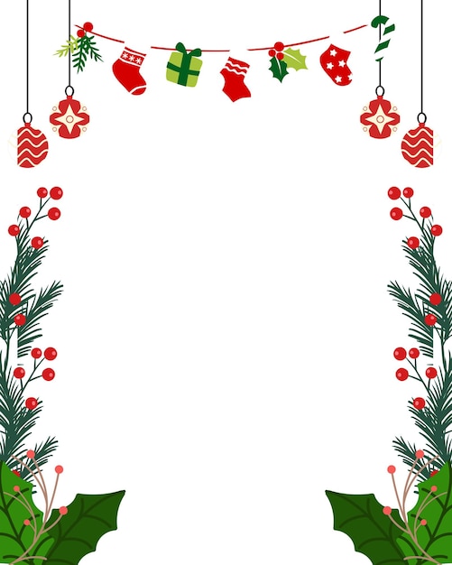 una frontera de Navidad con un árbol de Navidad y decoraciones