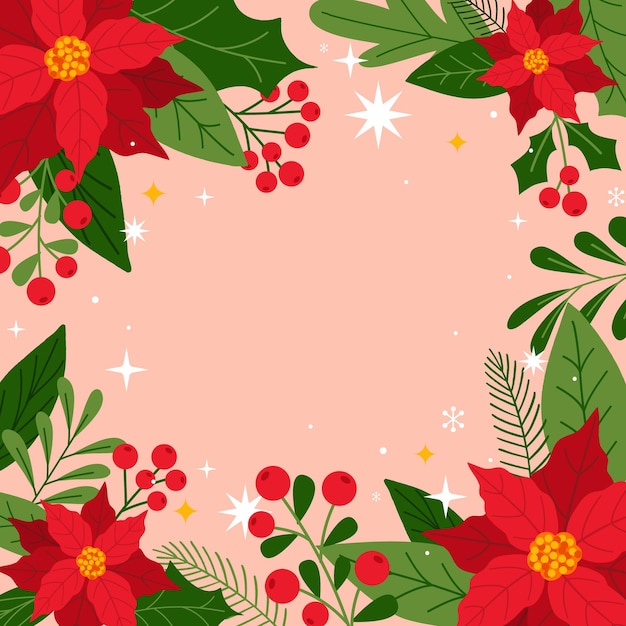 una frontera de Navidad con poinsettia y acebo