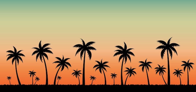Frontera de palmeras y fondo de puesta de sol