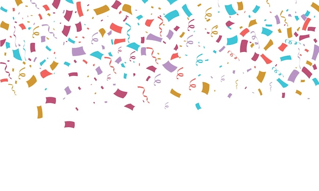 Frontera superior de confeti festivo con piezas de colores que caen para fiestas, celebraciones e invitaciones