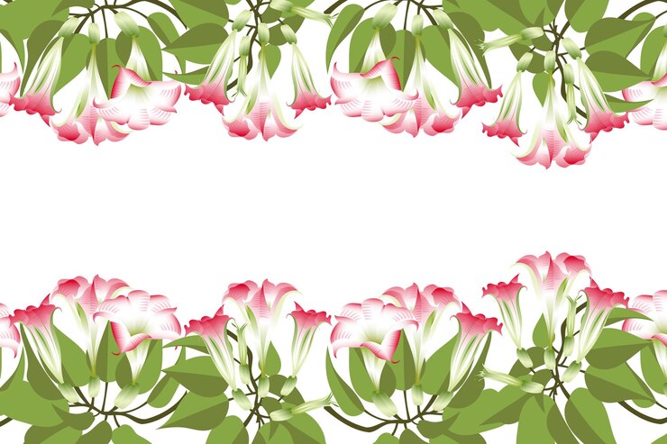 Vector frontera vectorial con flores y hojas de brugmansia