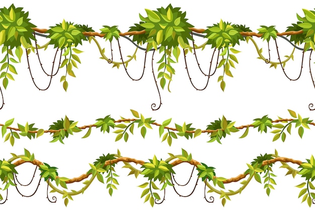 Vector fronteras sin costuras de hojas tropicales de ramas de liana