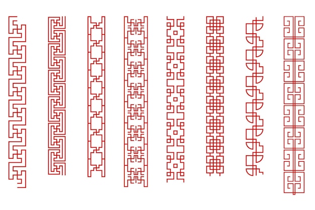 Fronteras decorativas en estilo chino ornamento étnico asiático marco patrón líneas vector de colección