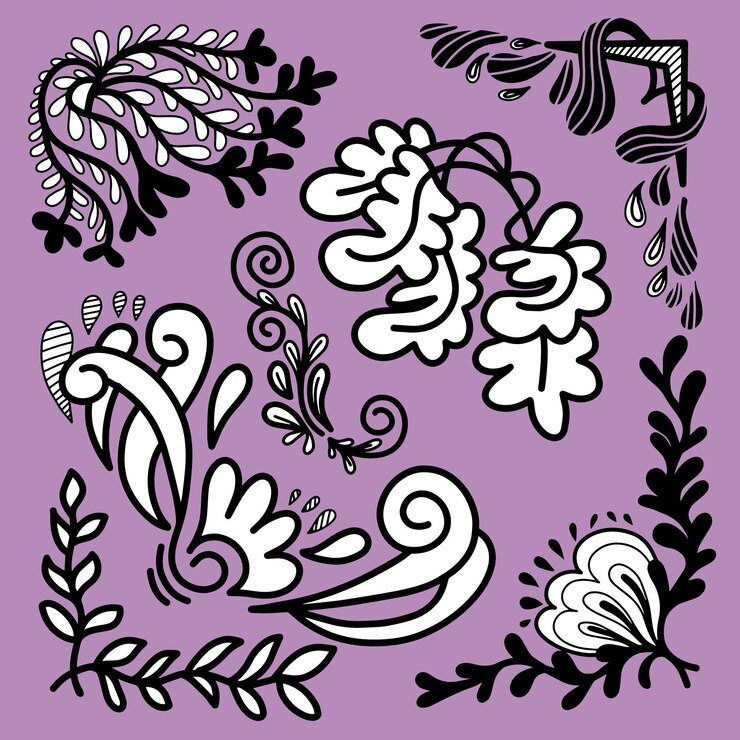 Vector fronteras florales dibujadas a mano hojas y flores invitación de boda y tarjetas diseño de logotipo y plantilla de carteles