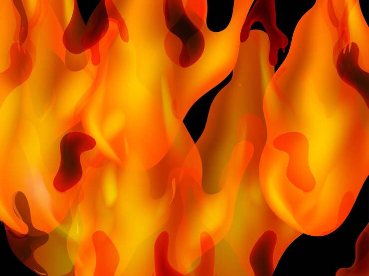 Vector las fronteras de fuego, las llamas de fuego, la llama, el símbolo del icono, el signo en el fondo oscuro, la ilustración vectorial, la luz caliente.
