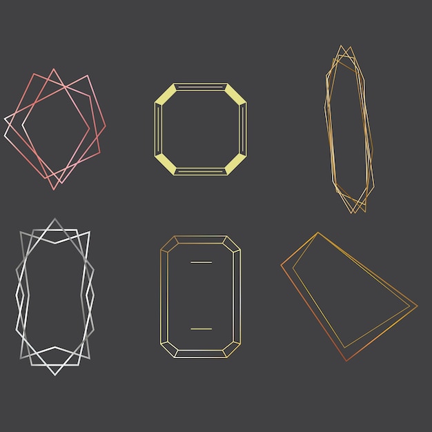 Fronteras geométricas de bodas Vector png colección de oro plata bronce y oro rosa lujo polyg