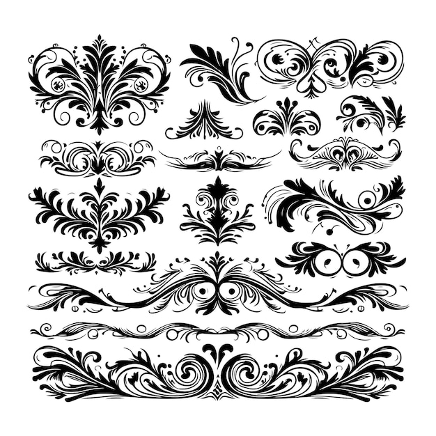 Fronteras vintage caligrafía y márgenes de página vectorial Barroco clásico Filigrea Decoración Ornamento