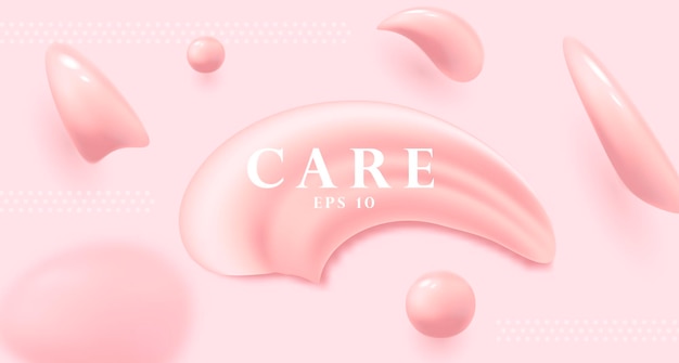 Frotis de crema sobre fondo rosa Gotas realistas en 3d y esferas de fondo abstracto de crema con texto