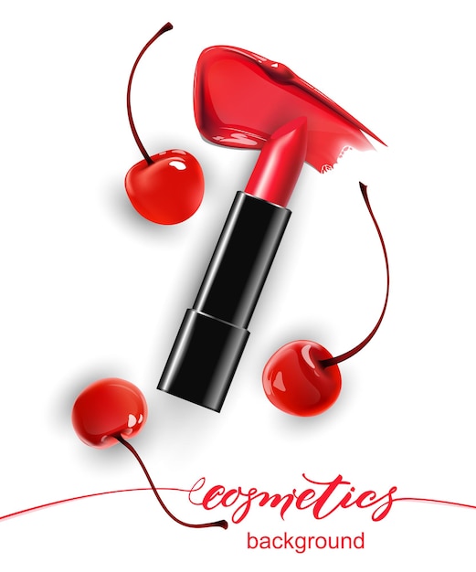 Frotis de lápiz labial rojo y rojo cereza La vista desde la parte superior Fondo de belleza y cosmética