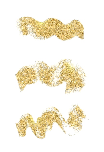 Frotis de pintura de oro vectorial establecen elementos de brillo sobre fondo blanco