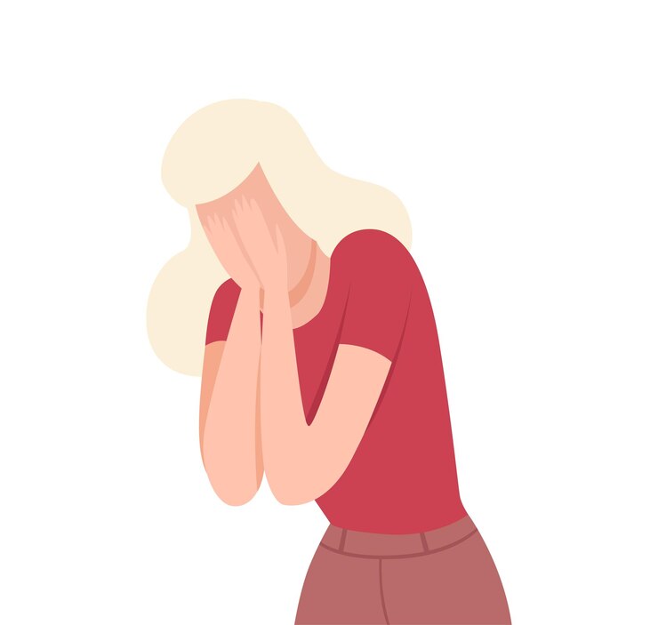 Vector frustrada llorando mujer joven solitaria y triste chica personaje ilustración vectorial plana