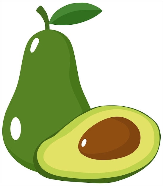 Vector fruta de aguacate con rodaja sobre fondo blanco.