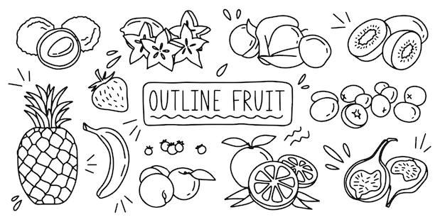 Fruta de alimentos frescos variables Bosquejo de línea de icono de dibujo a mano alzada de garabato