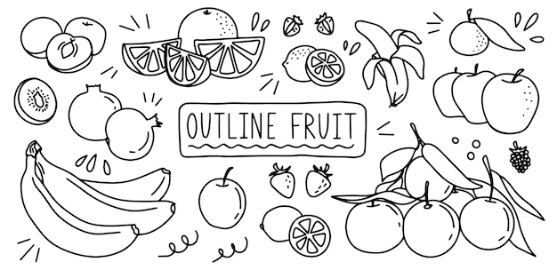 Fruta de alimentos frescos variables Bosquejo de línea de icono de dibujo a mano alzada de garabato